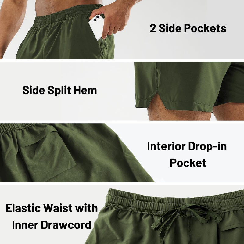 MIER Running Shorts for Men 5 Inch Inseam Quick Dry Gym Workout Athletic Shorts with Pockets, Army Green, M - Image 4